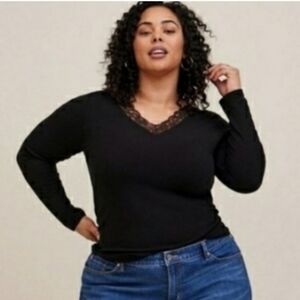 Torrid 4 Black Lace Trim Long Sleeve Top 4X